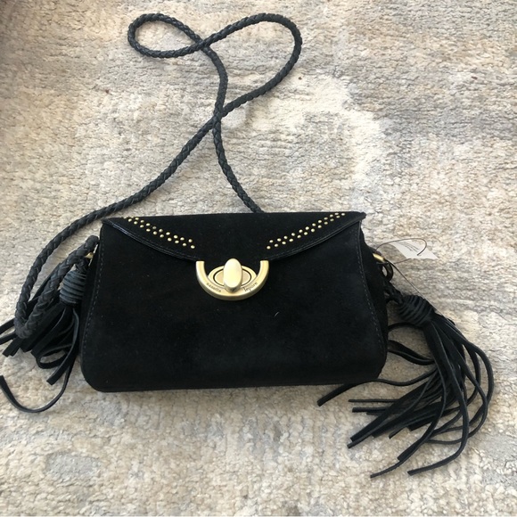 Nanette Lepore Handbags - Black Suede Flap Front Shoulder Bag Nanette Lepore Waverly Crossbody New
